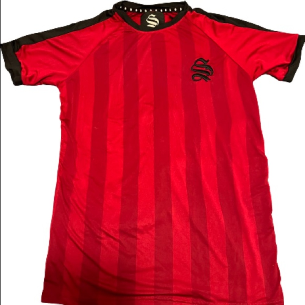 Sinners Attire red stripped shirt with logo